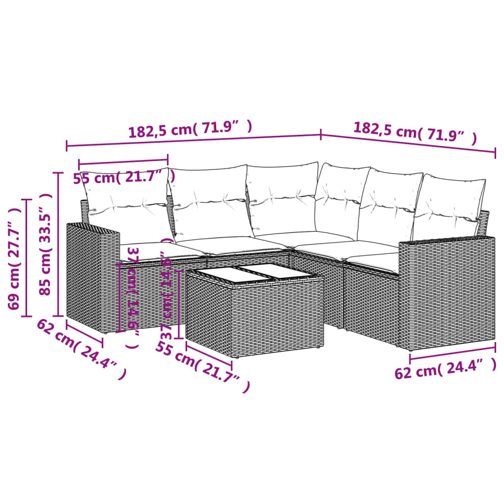 Set Divano da Giardino 6 pz con Cuscini Nero in Polyrattan | homemem39
