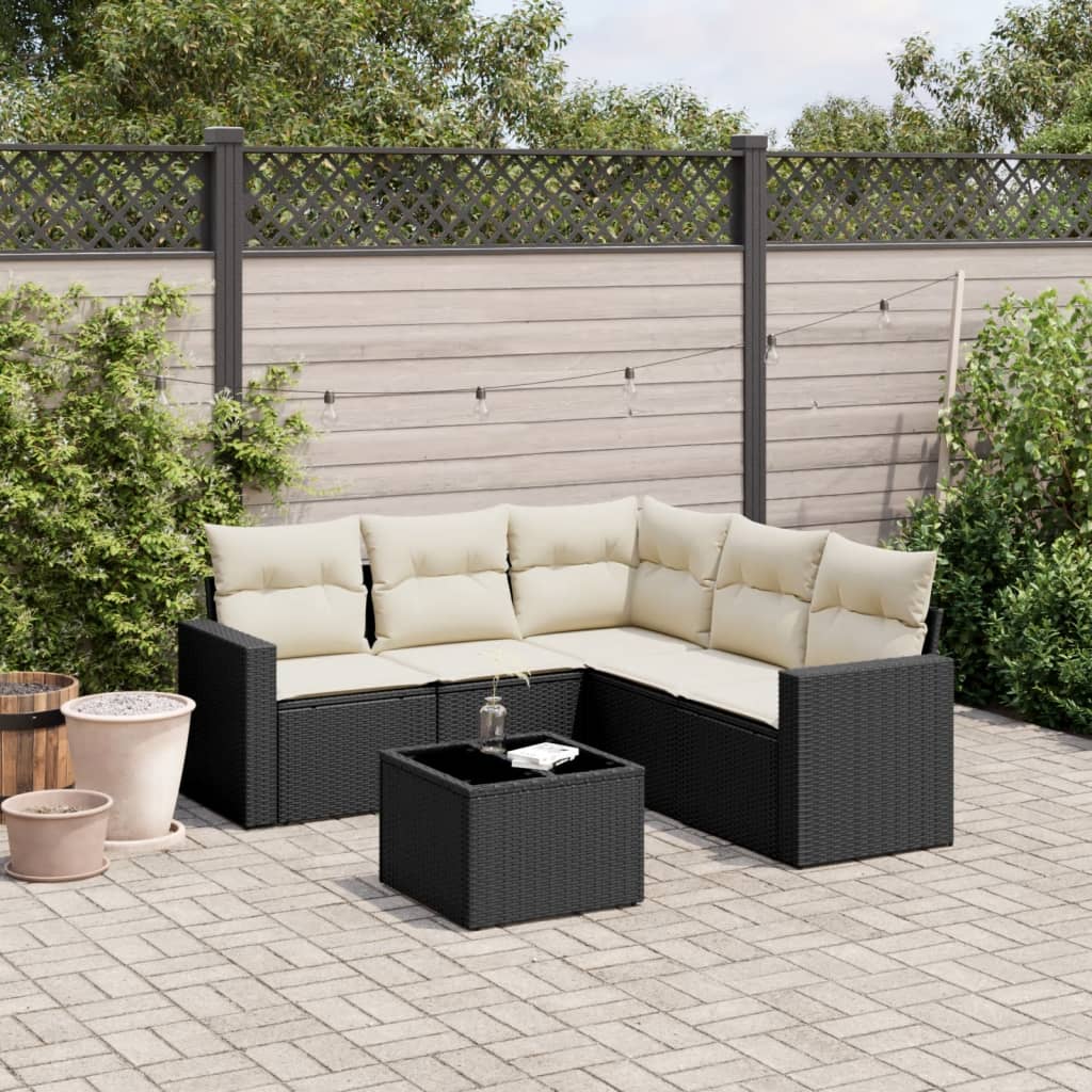 Set Divano da Giardino 6 pz con Cuscini Nero in Polyrattan | homemem39