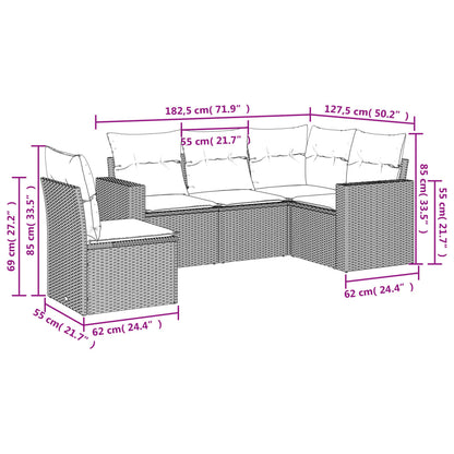 Set Divano da Giardino 5pz con Cuscini Grigio Chiaro Polyrattan