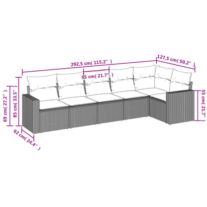 Set Divano da Giardino 6 pz con Cuscini Beige in Polyrattan