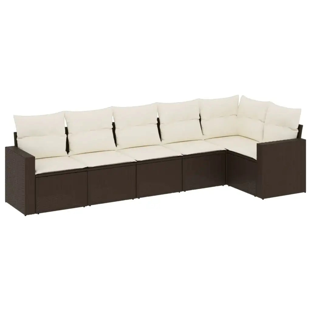 Set Divani da Giardino 6 pz con Cuscini Marrone in Polyrattan - homemem39
