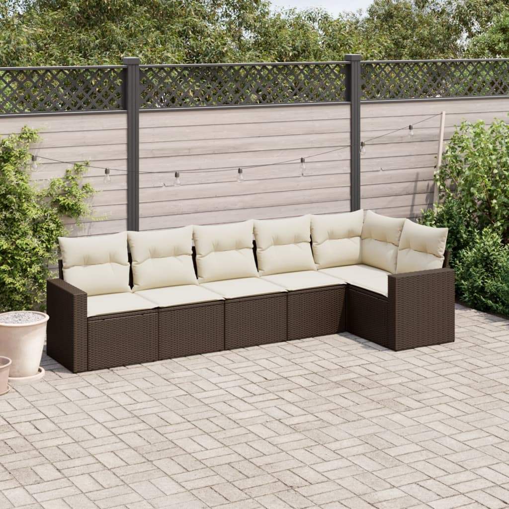Set Divani da Giardino 6 pz con Cuscini Marrone in Polyrattan - homemem39