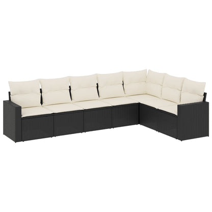 Set Divani da Giardino con Cuscini 7pz Nero Polyrattan | homemem39