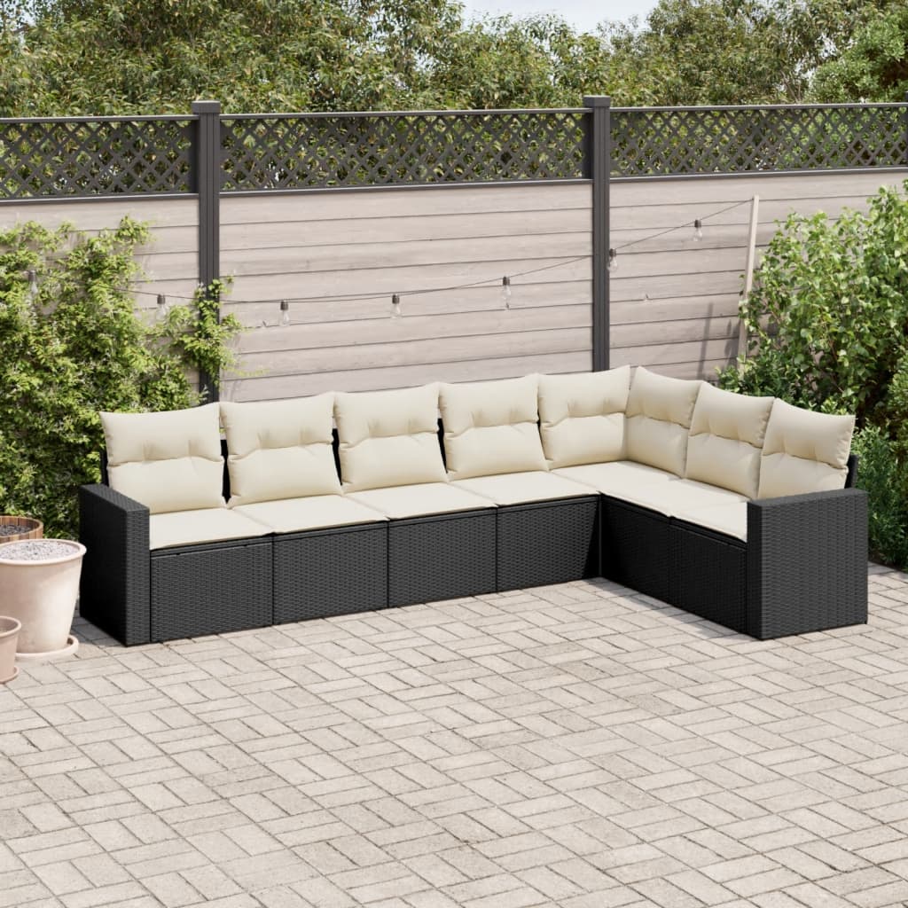 Set Divani da Giardino con Cuscini 7pz Nero Polyrattan | homemem39