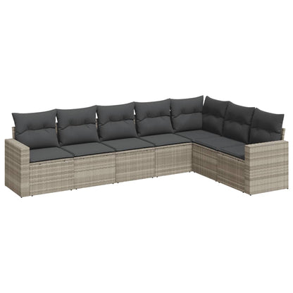 Set Divani da Giardino 7pz con Cuscini Grigio Chiaro Polyrattan