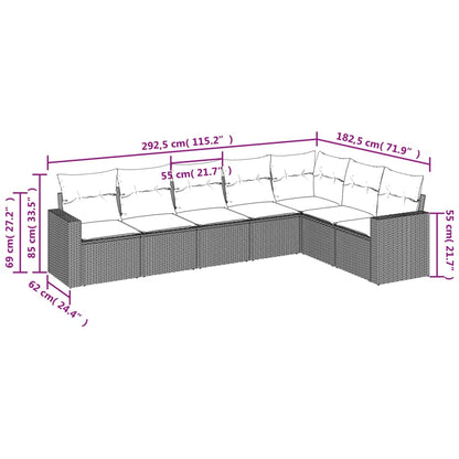 Set Divani da Giardino 7pz con Cuscini Grigio Chiaro Polyrattan