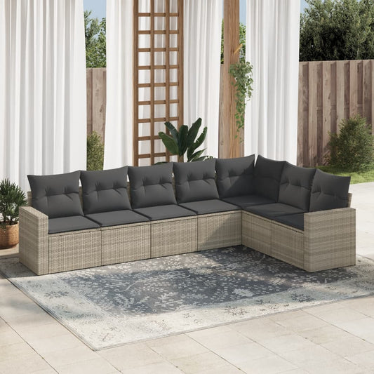 Set Divani da Giardino 7pz con Cuscini Grigio Chiaro Polyrattan