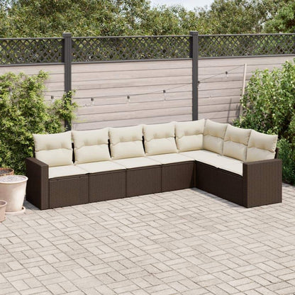 Set Divano da Giardino 7pz con Cuscini Marrone in Polyrattan - homemem39