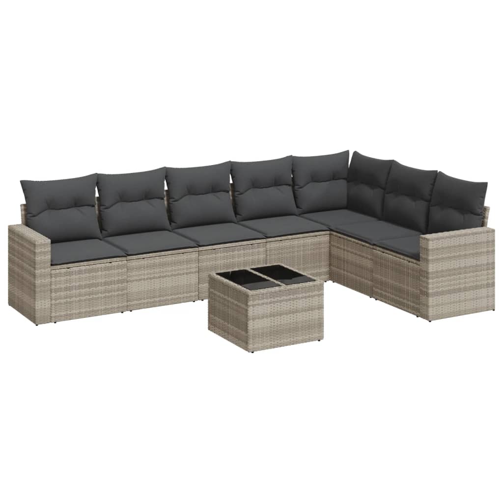 Set Divano da Giardino 8pz con Cuscini Grigio Chiaro Polyrattan