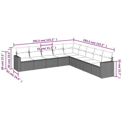 Set Divani da Giardino 9 pz con Cuscini Nero in Polyrattan | homemem39