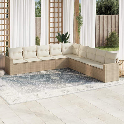 Set Divano da Giardino 9 pz con Cuscini Beige in Polyrattan - homemem39