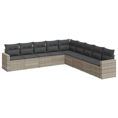 Set Divano da Giardino 9pz con Cuscini Grigio Chiaro Polyrattan