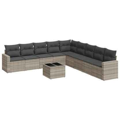 Set Divano Giardino 10 pz con Cuscini Grigio Chiaro Polyrattan