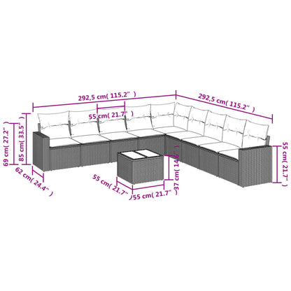 Set Divano Giardino 10 pz con Cuscini Grigio Chiaro Polyrattan