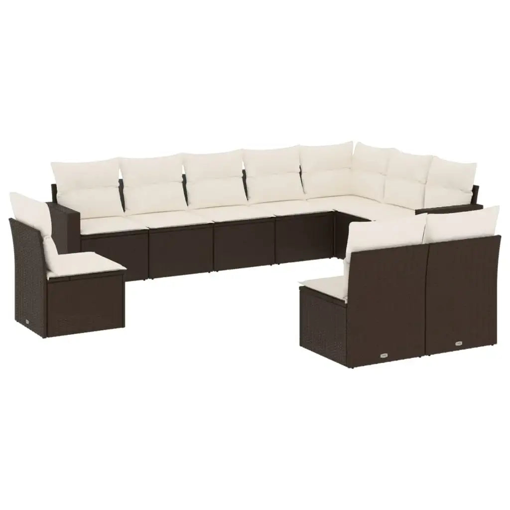 Set Divani da Giardino 10pz con Cuscini in Polyrattan Marrone - homemem39