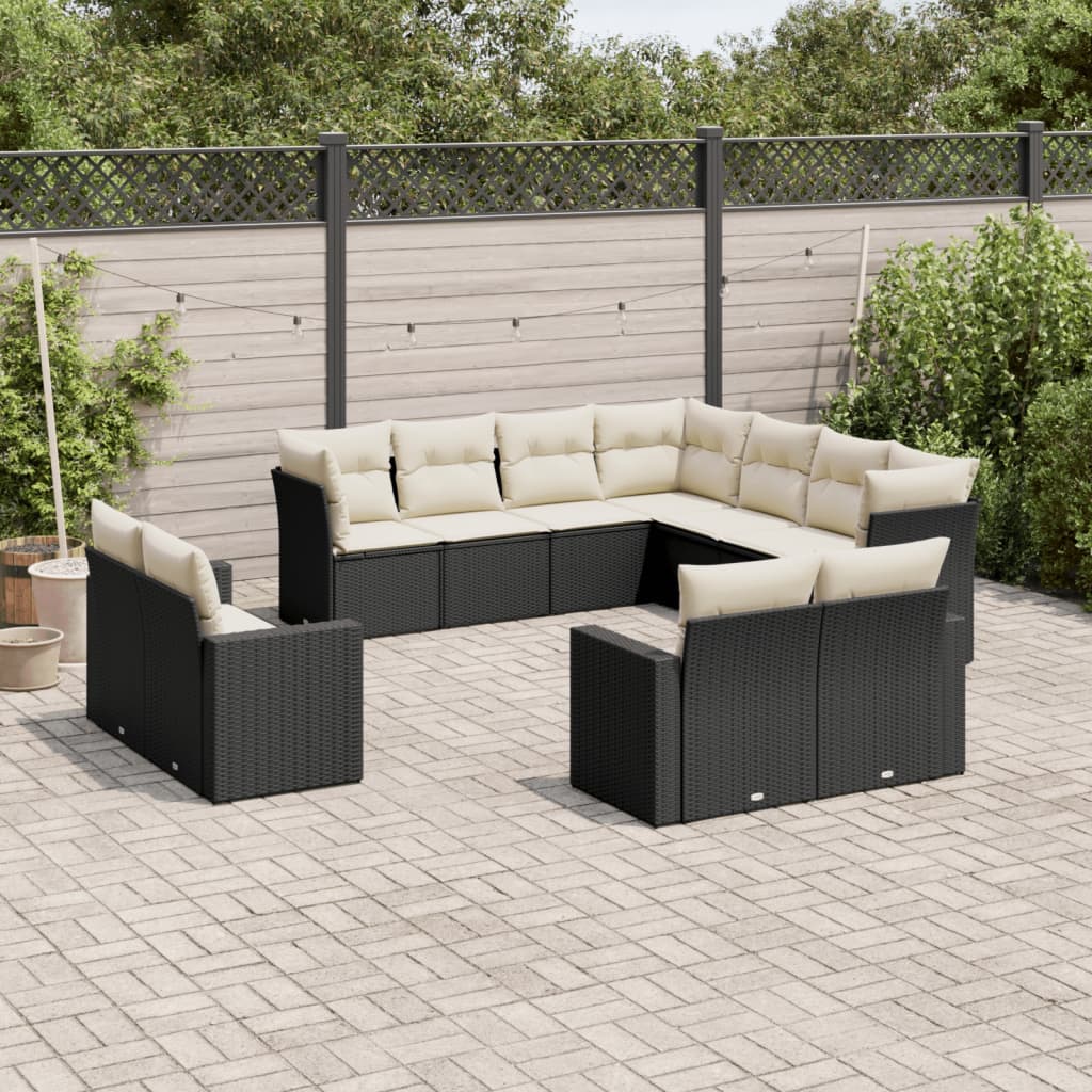 Set Divani da Giardino 11 pz con Cuscini in Polyrattan Nero | homemem39