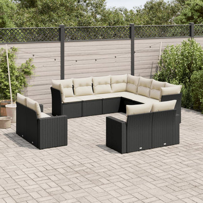 Set Divani da Giardino 11 pz con Cuscini in Polyrattan Nero | homemem39