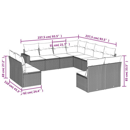 Set Divani da Giardino 11 pz con Cuscini in Polyrattan Grigio