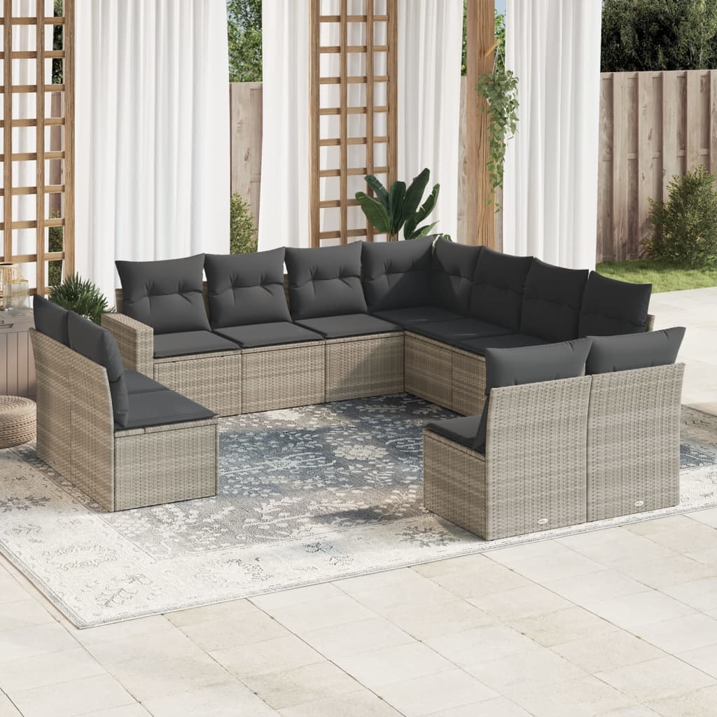 Set Divani da Giardino 11 pz con Cuscini in Polyrattan Grigio