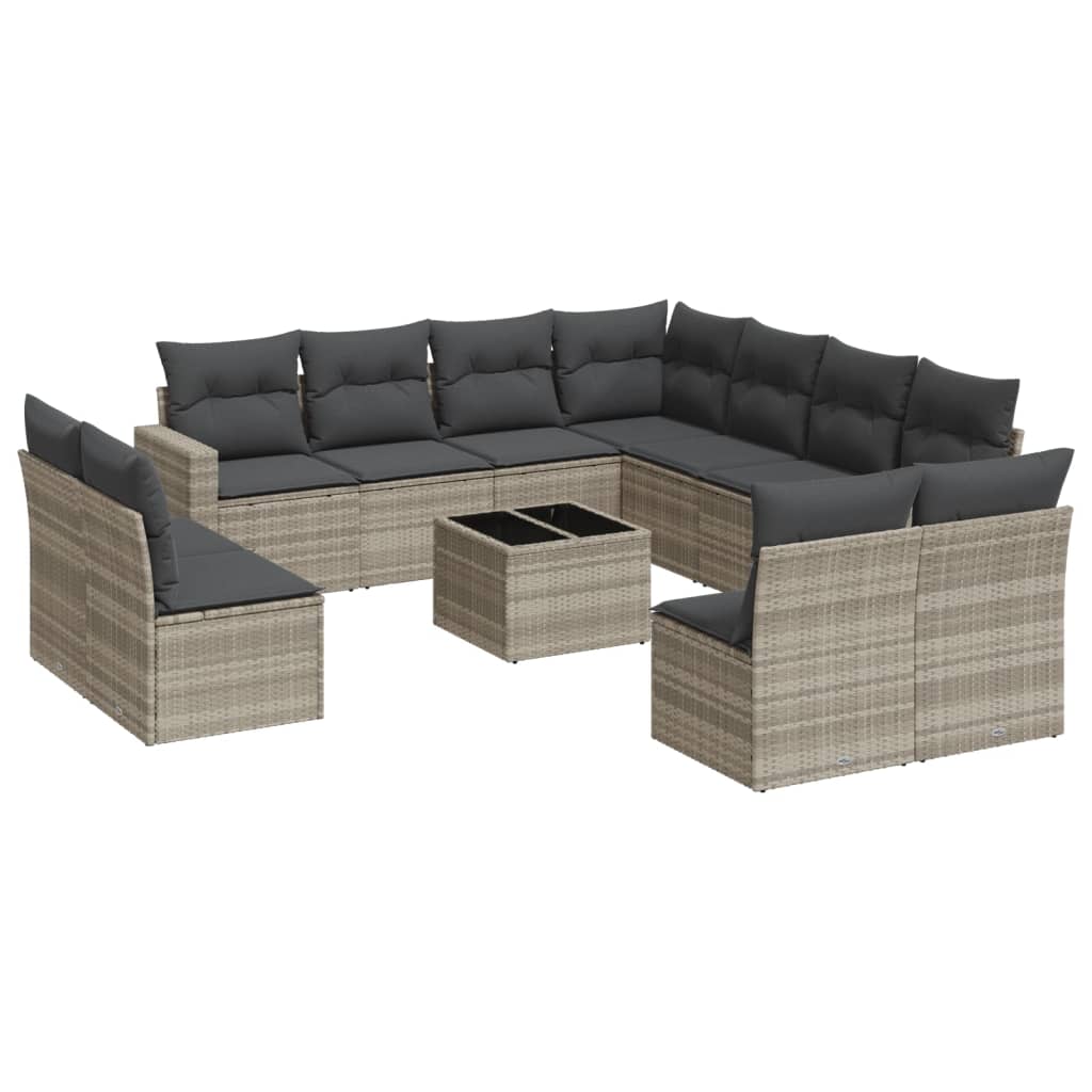 Set Divano Giardino 12 pz con Cuscini Grigio Chiaro Polyrattan