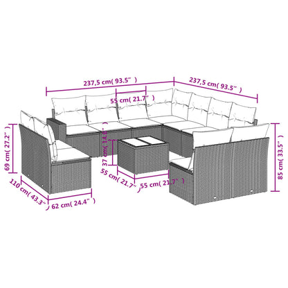 Set Divano Giardino 12 pz con Cuscini Grigio Chiaro Polyrattan