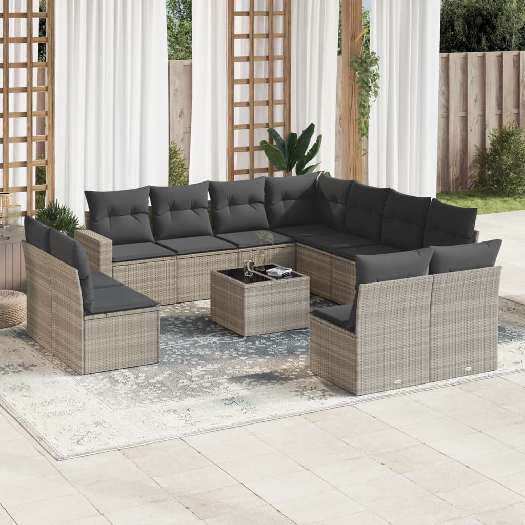 Set Divano Giardino 12 pz con Cuscini Grigio Chiaro Polyrattan