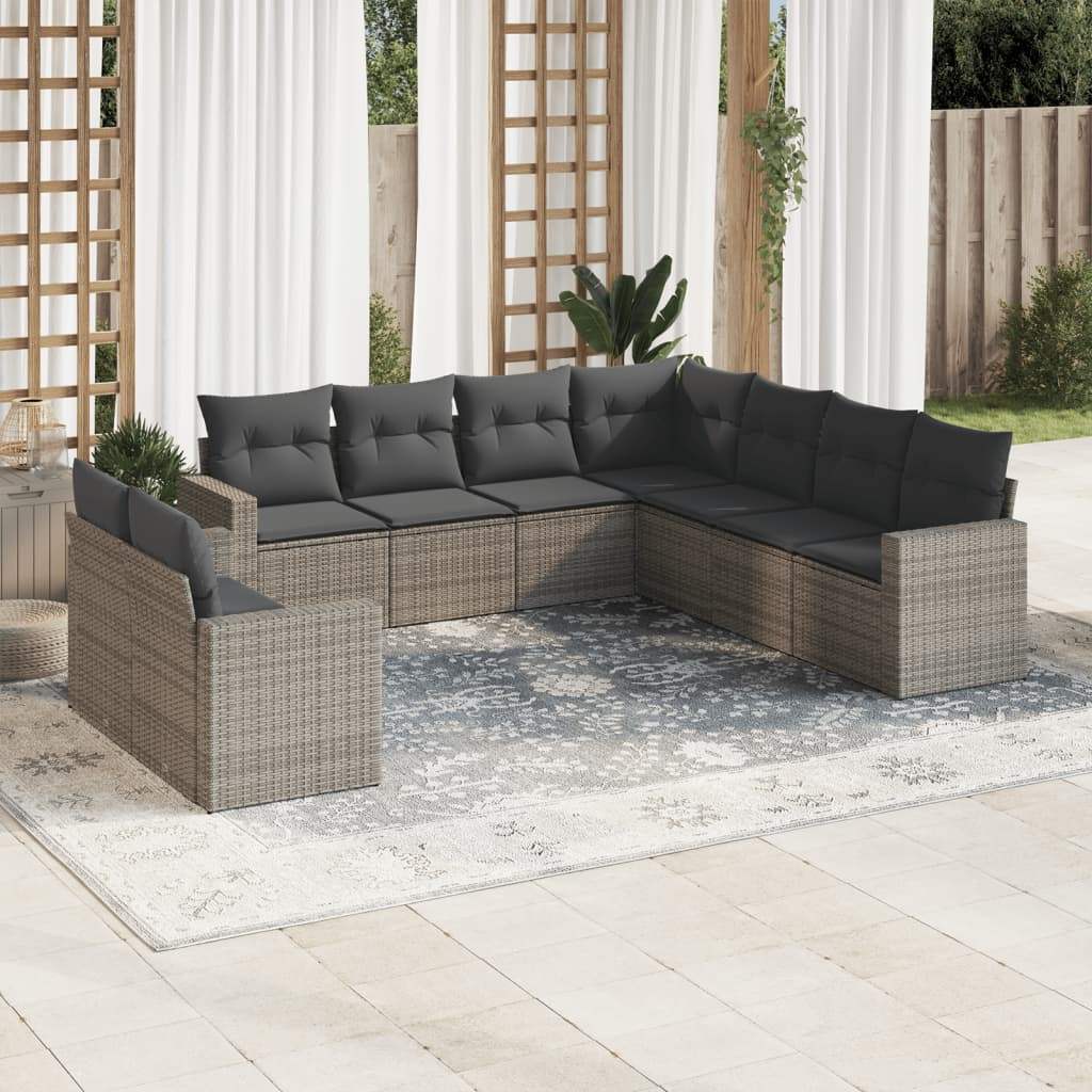 Set Divano da Giardino 9 pz con Cuscini Grigio in Polyrattan - homemem39