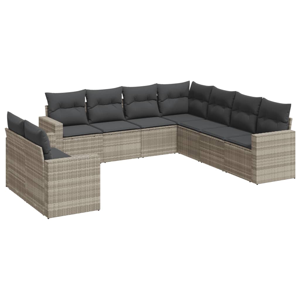 Set Divano da Giardino 9pz con Cuscini grigio chiaro Polyrattan