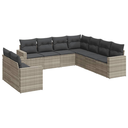 Set Divano da Giardino 9pz con Cuscini grigio chiaro Polyrattan