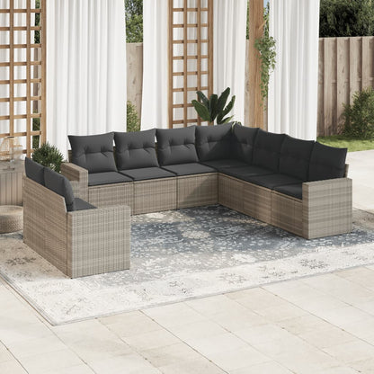 Set Divano da Giardino 9pz con Cuscini Grigio Chiaro Polyrattan