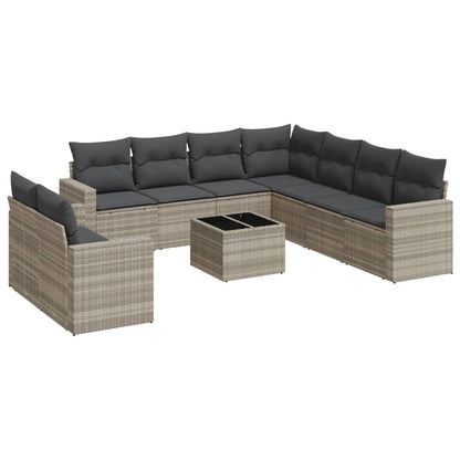 Set Divano Giardino 10 pz con Cuscini Grigio Chiaro Polyrattan