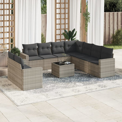 Set Divano Giardino 10 pz con Cuscini Grigio Chiaro Polyrattan