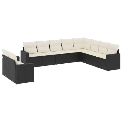 Set Divani da Giardino 10pz con Cuscini in Polyrattan Nero - homemem39