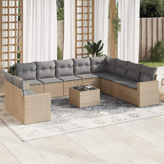 Set Divani da Giardino 11 pz con Cuscini Beige in Polyrattan - homemem39