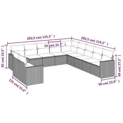 Set Divani da Giardino 11 pz con Cuscini Beige in Polyrattan - homemem39