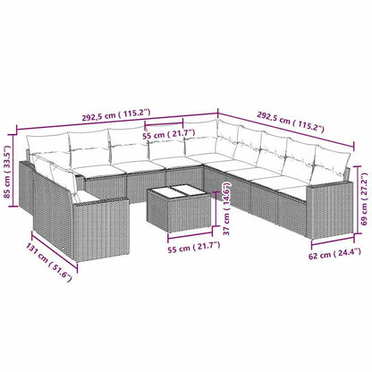 Set Divano Giardino 12 pz con Cuscini Grigio Chiaro Polyrattan - homemem39