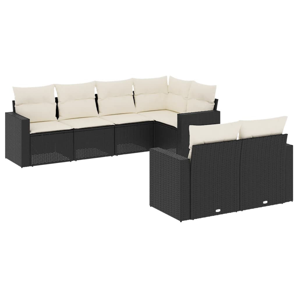 Set Divani da Giardino con Cuscini 7pz Nero Polyrattan | homemem39