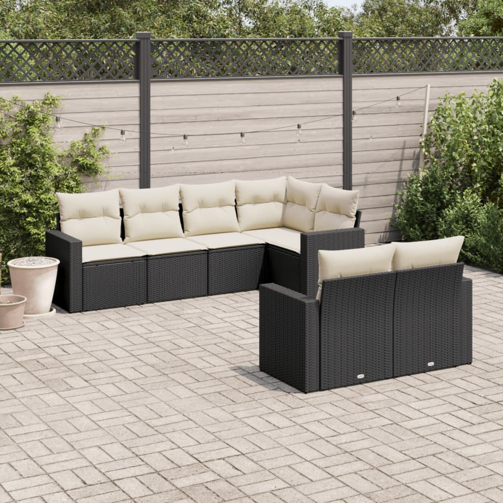 Set Divani da Giardino con Cuscini 7pz Nero Polyrattan | homemem39