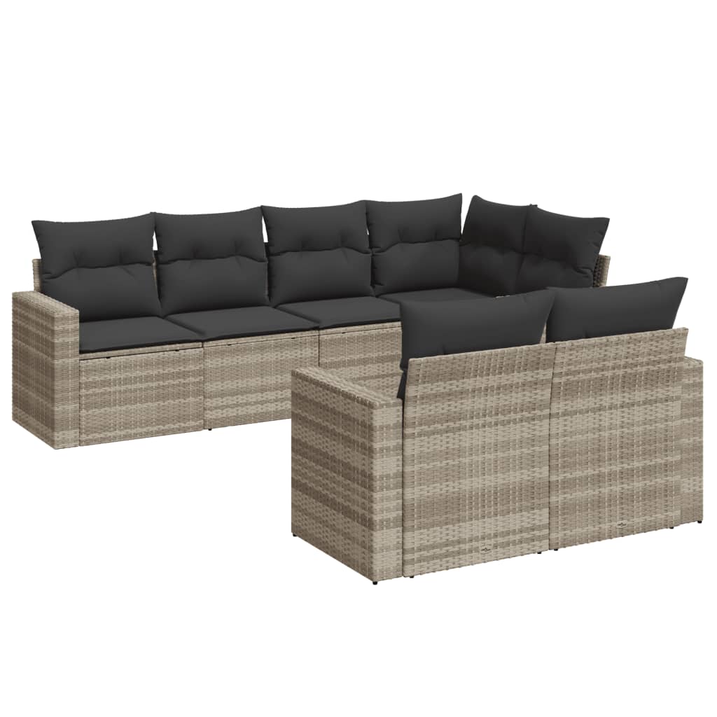 Set Divani da Giardino 7pz con Cuscini Grigio Chiaro Polyrattan