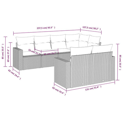 Set Divani da Giardino 7pz con Cuscini Grigio Chiaro Polyrattan