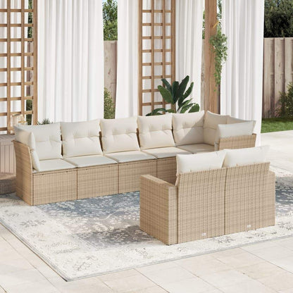 Set Divano da Giardino 8 pz con Cuscini Beige in Polyrattan - homemem39