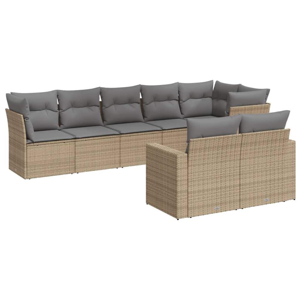 Set Divano da Giardino 8 pz con Cuscini Beige in Polyrattan - homemem39