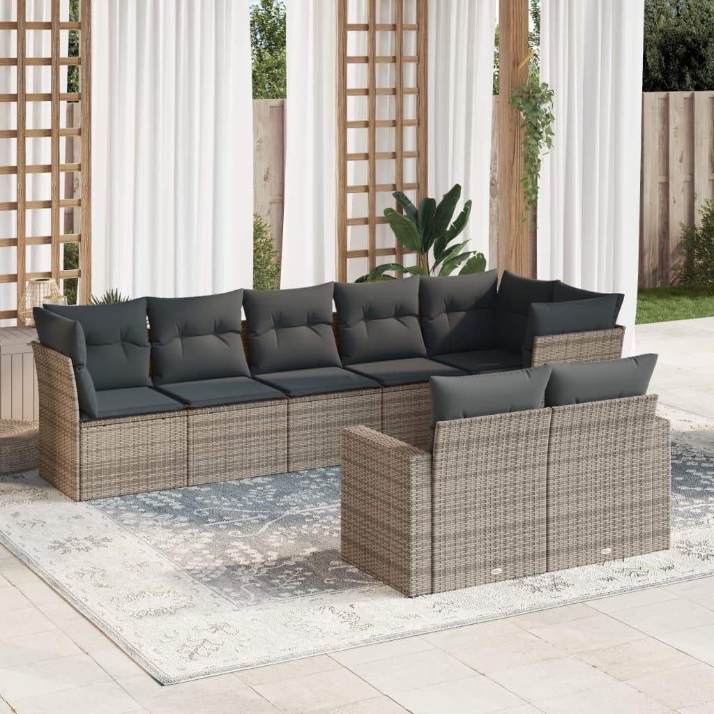 Set Divano da Giardino 8 pz con Cuscini Grigio in Polyrattan - homemem39