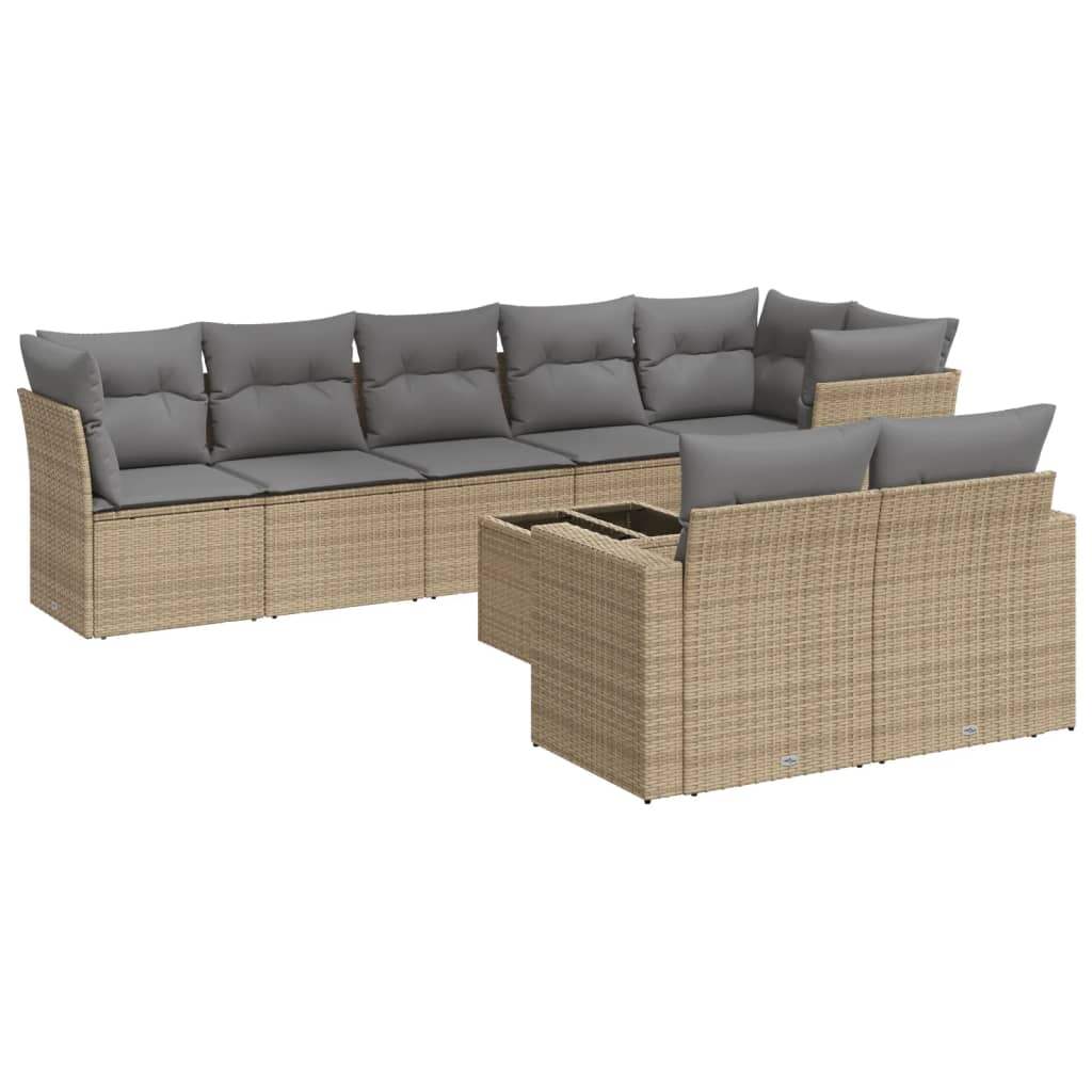Set Divano da Giardino 9 pz con Cuscini Beige in Polyrattan - homemem39