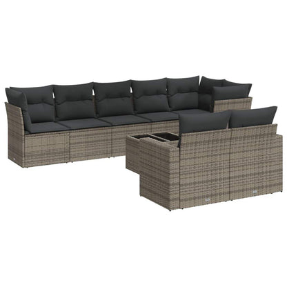 Set Divano da Giardino 9 pz con Cuscini Grigio in Polyrattan - homemem39