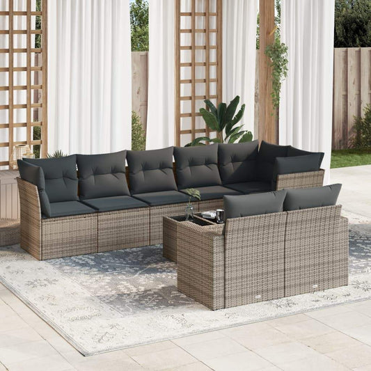 Set Divano da Giardino 9 pz con Cuscini Grigio in Polyrattan - homemem39