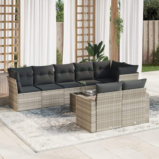Set Divano da Giardino 9pz con Cuscini Grigio Chiaro Polyrattan - homemem39