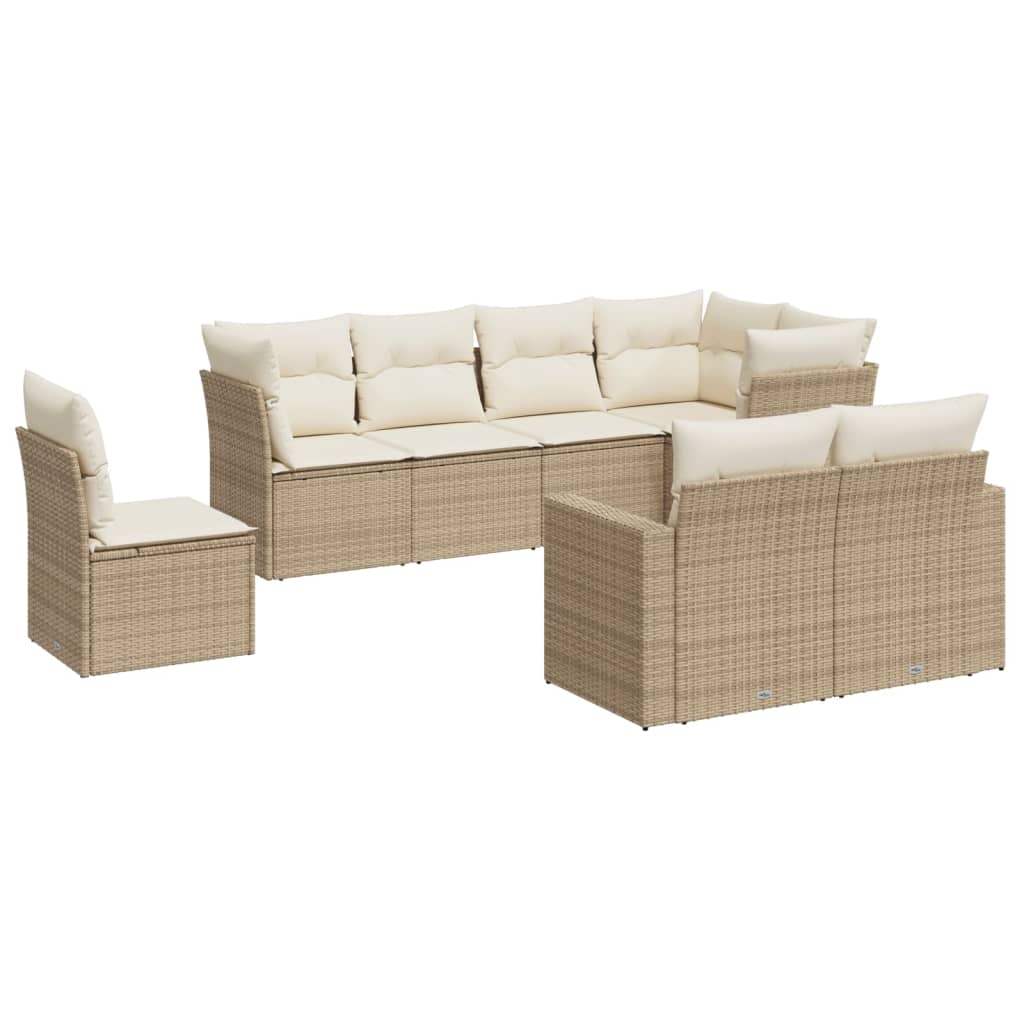 Set Divano da Giardino 8 pz con Cuscini Beige in Polyrattan - homemem39