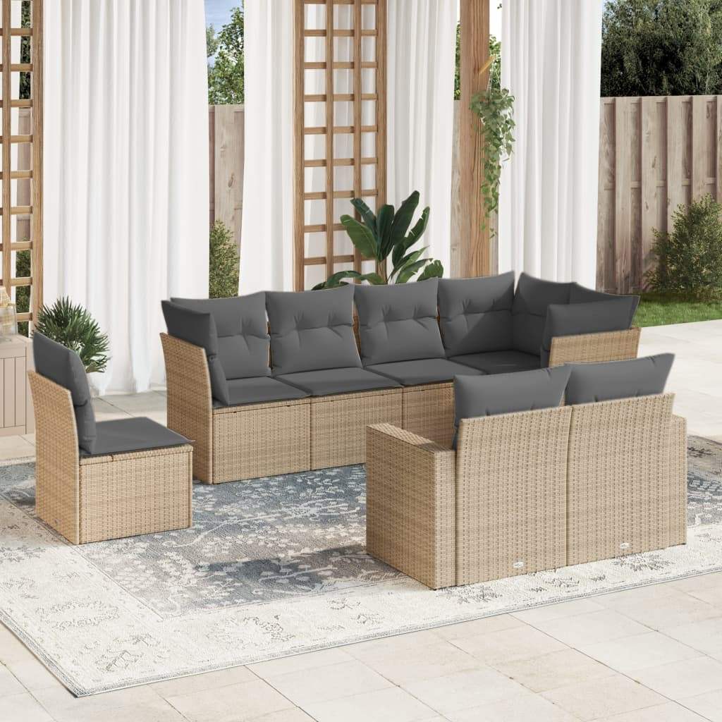 Set Divano da Giardino 8 pz con Cuscini Beige in Polyrattan - homemem39