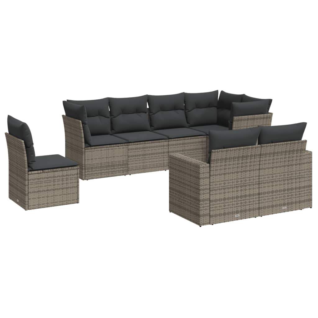 Set Divano da Giardino 8 pz con Cuscini Grigio in Polyrattan - homemem39